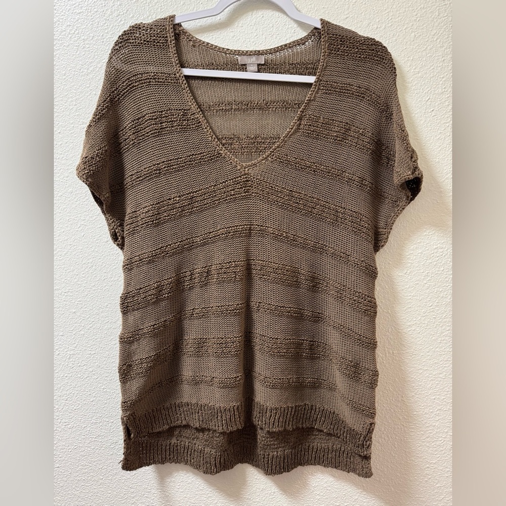 J. Jill Striped Sleeveless Blouse Loose Chunky Knit Sheer Stretch Brown Large